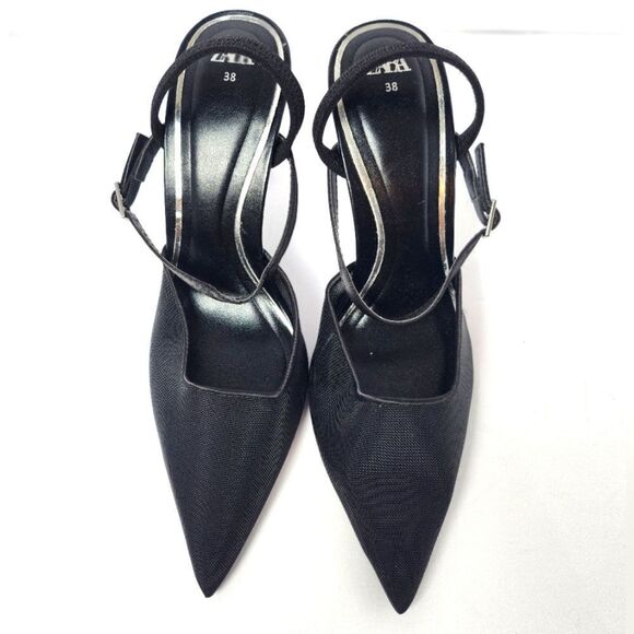 Zara Mesh Pointed Toe Black Heels Womens Size 38 - Picture 3 of 7